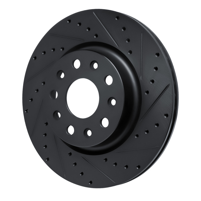 Jeep Wrangler Brake Rotor (1) - Front Right - R1 Concepts - Drilled & Slotted - Black - `18-`25